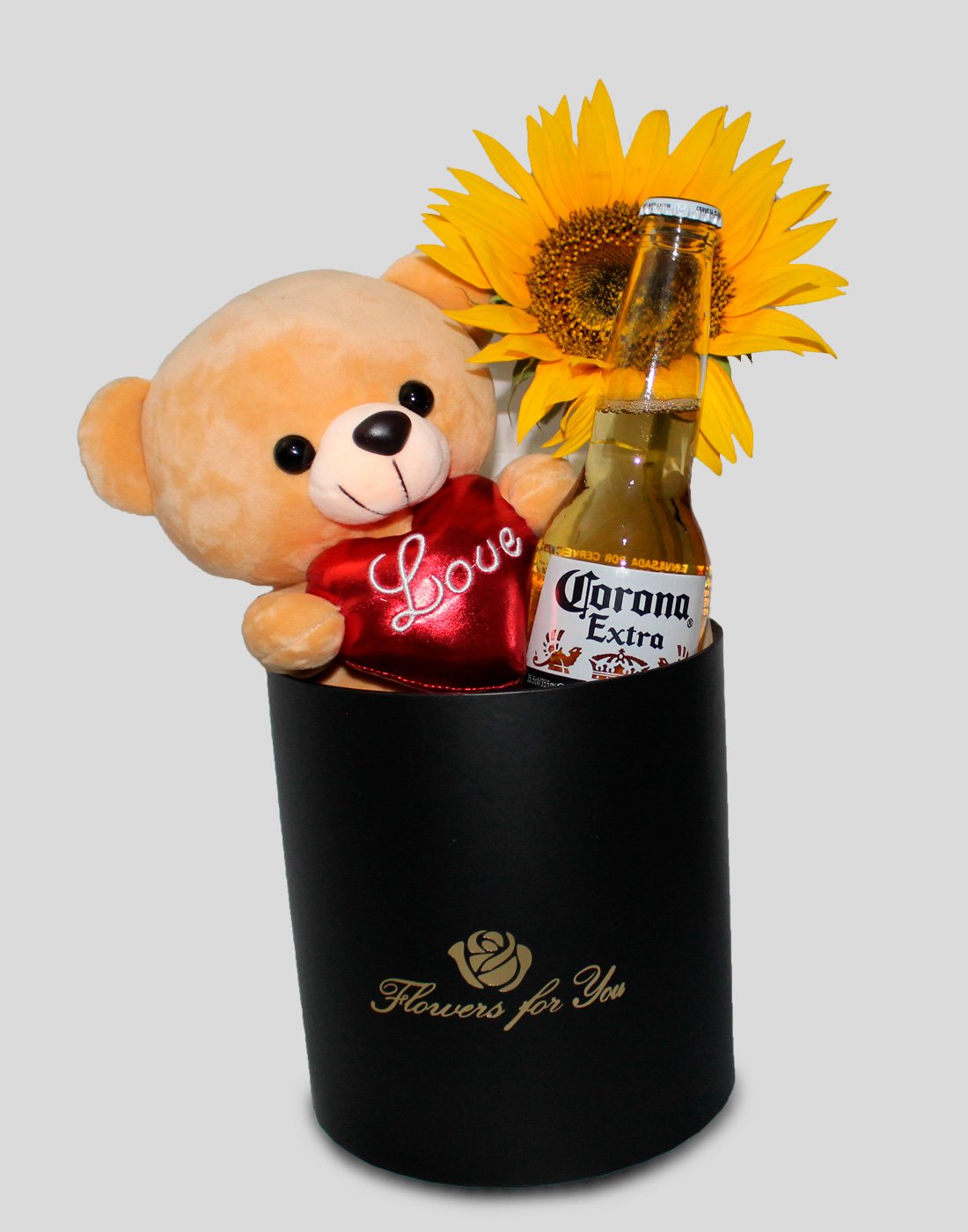 Sombrerera negra + peluche + girasol y cerveza corona - Feria Web Perú -  Ofertas de productos y marcas exclusivas