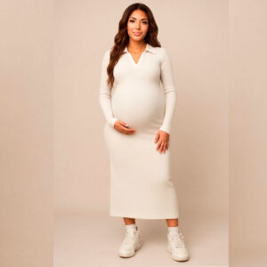 Vestido Materno Camisero Tejido en punto efecto