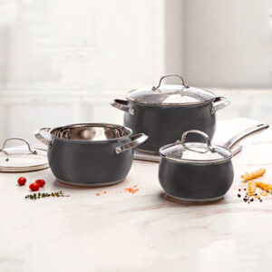 Juego de ollas de  acero inoxidable de alta calidad 6 piezas, color Plomo