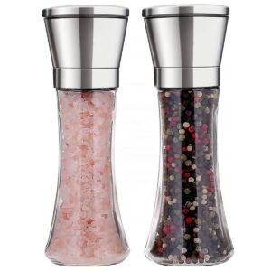 Molino de Sal y Pimienta Negra Recargable de Diseño Único de Acero Inoxidable para Cocina